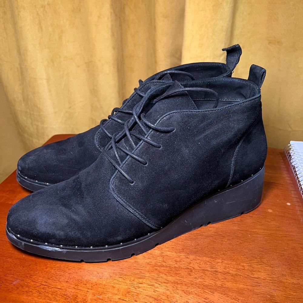 Steven By Steve Madden Bart Black Suede Lace up Wedge Ankle Boots Womens US 11 M